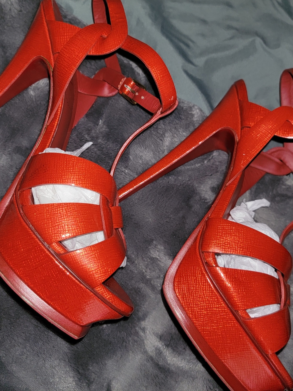 Yves Saint Laurent Red Platform Strappy Sandals
